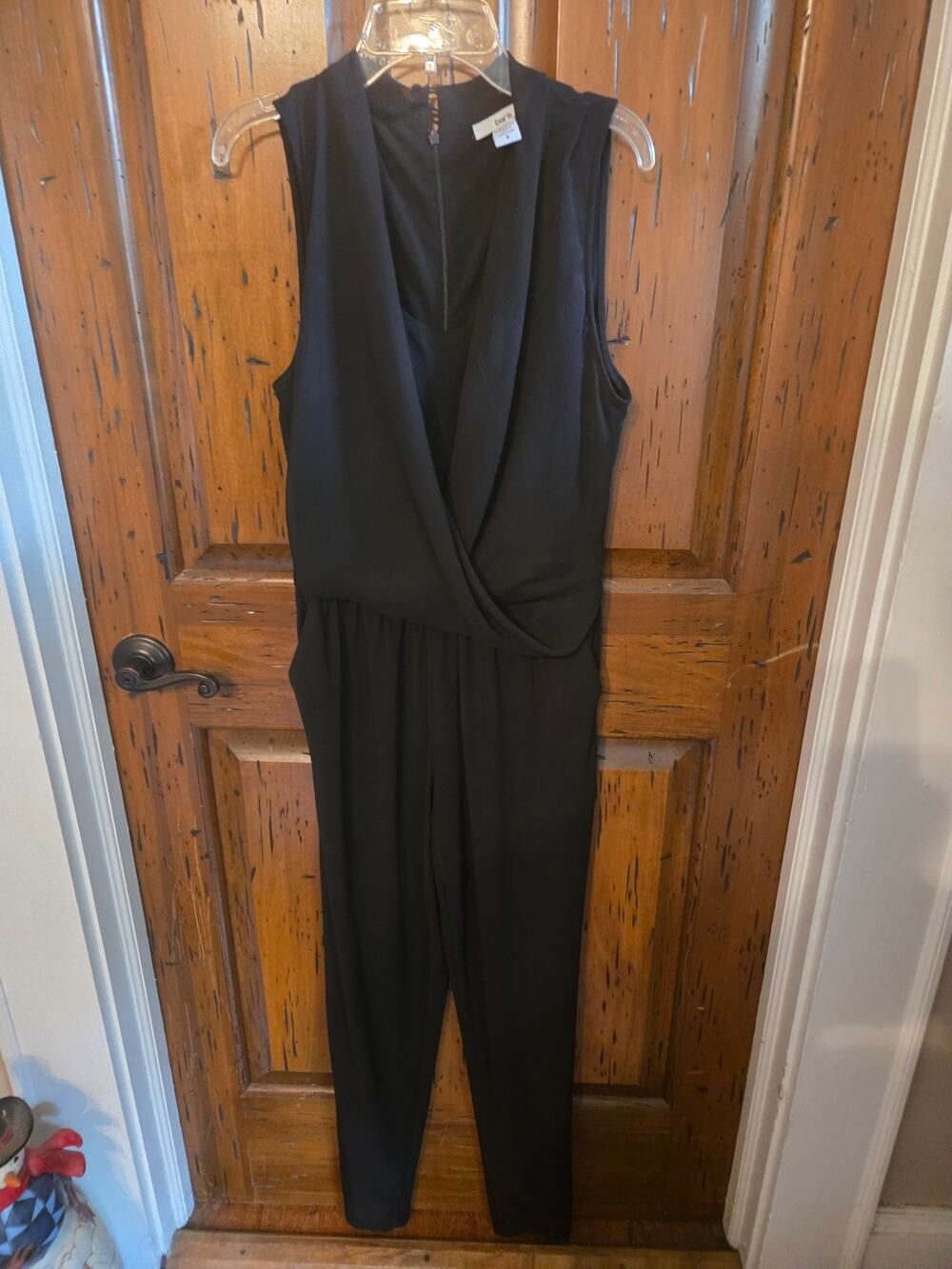 Bar III Black Sleeveless Draped Faux-Wrap Jumpsuit - Size Small